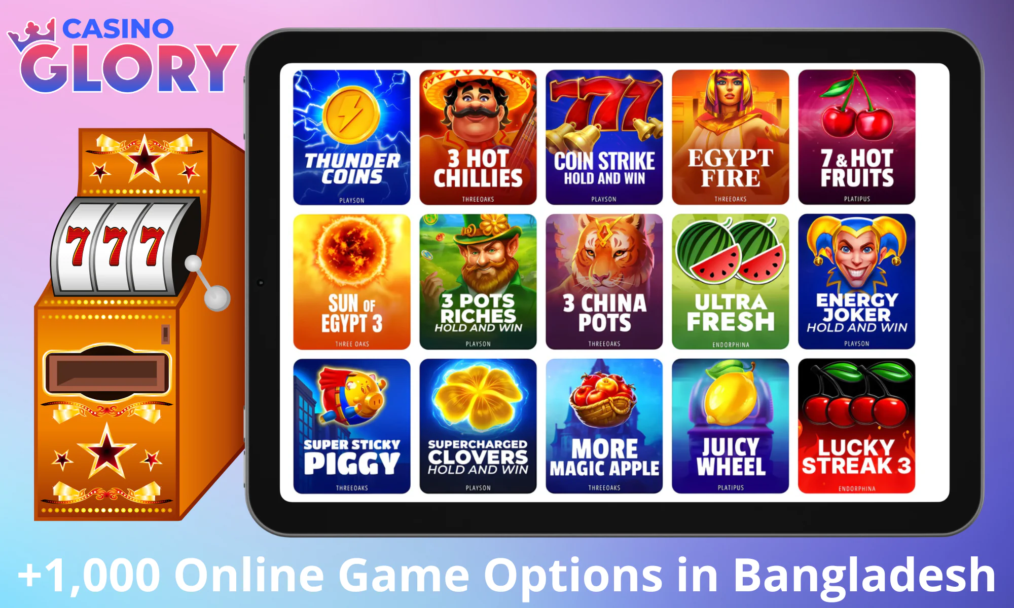 Wide range of games at Glory Casino