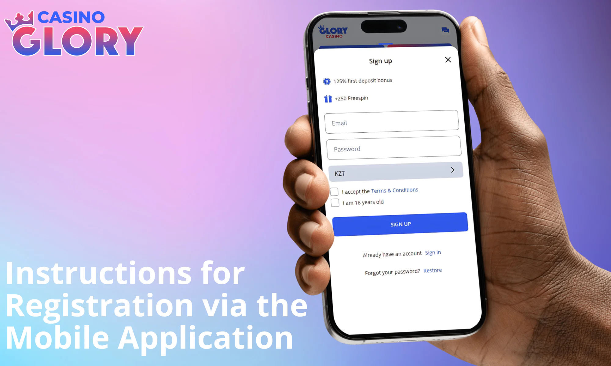 Glory Casino mobile app registration