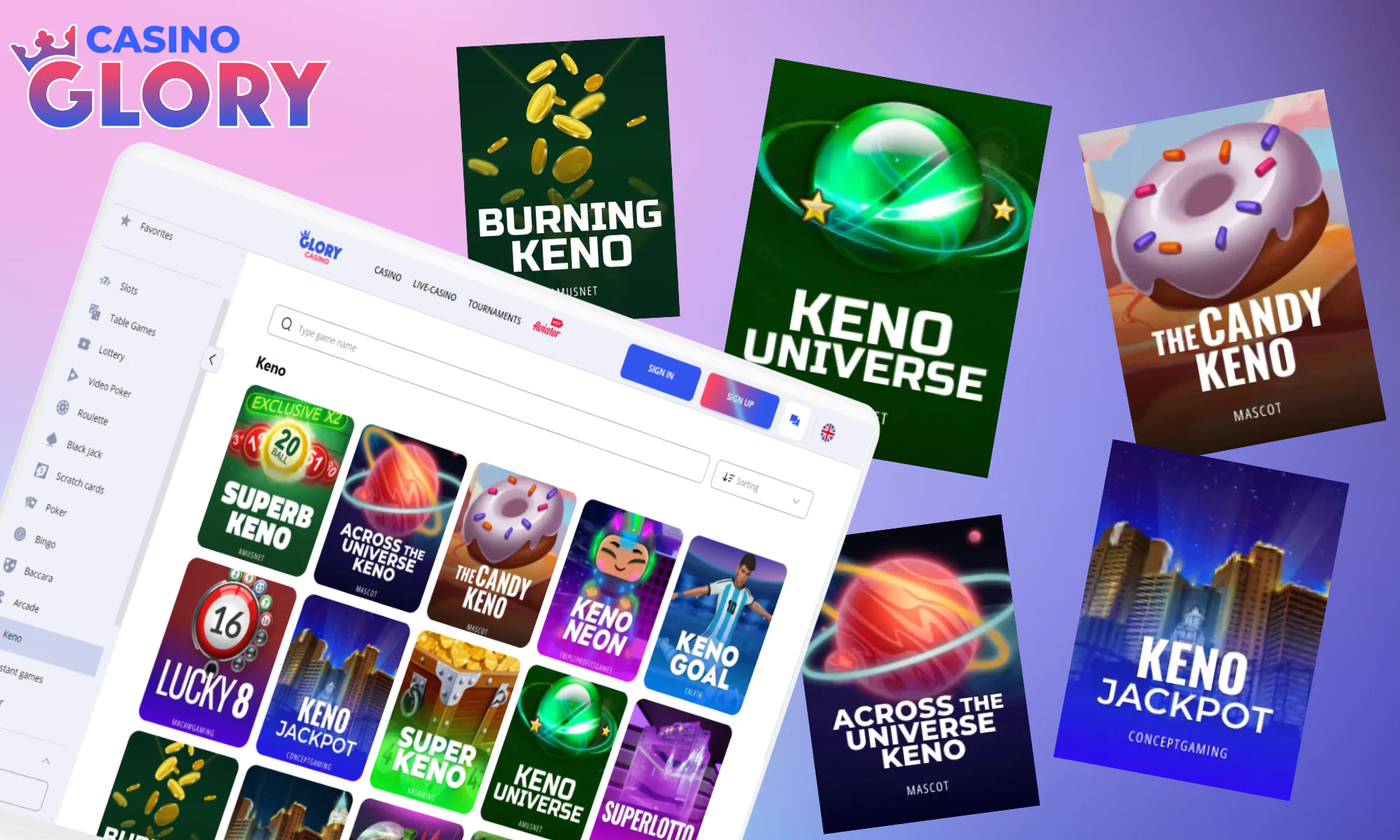 Keno games from Glory Casino
